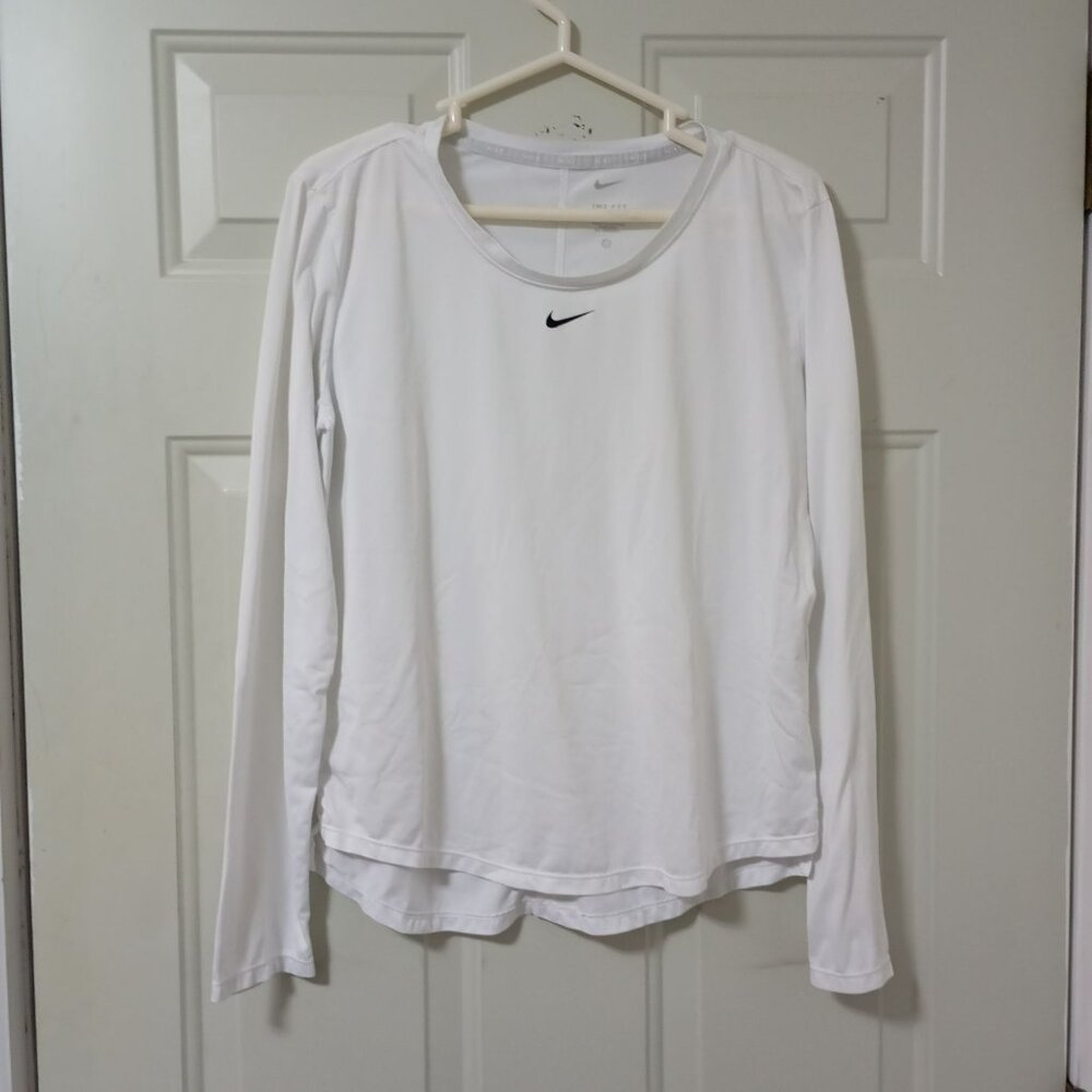 Nike Dri-Fit Womens Long Sleeve Shirt White Size S Athletic Sportswear